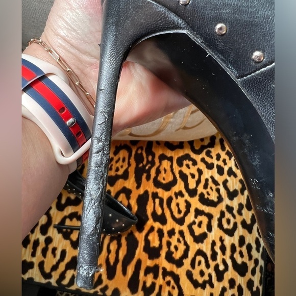 SAINT LAURENT YSL  Black Studded Leather Pointed Toe Pumps - Picture 12 of 15